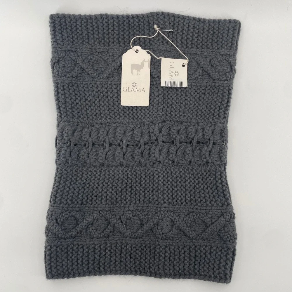Glama Neck Warmer Unisex OS Charcoal Grey 100% Baby Llama Knit Cowl Scarf NWT